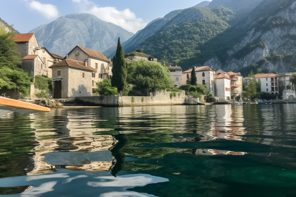 The Bay of Kotor, Montenegro as seen from a boat