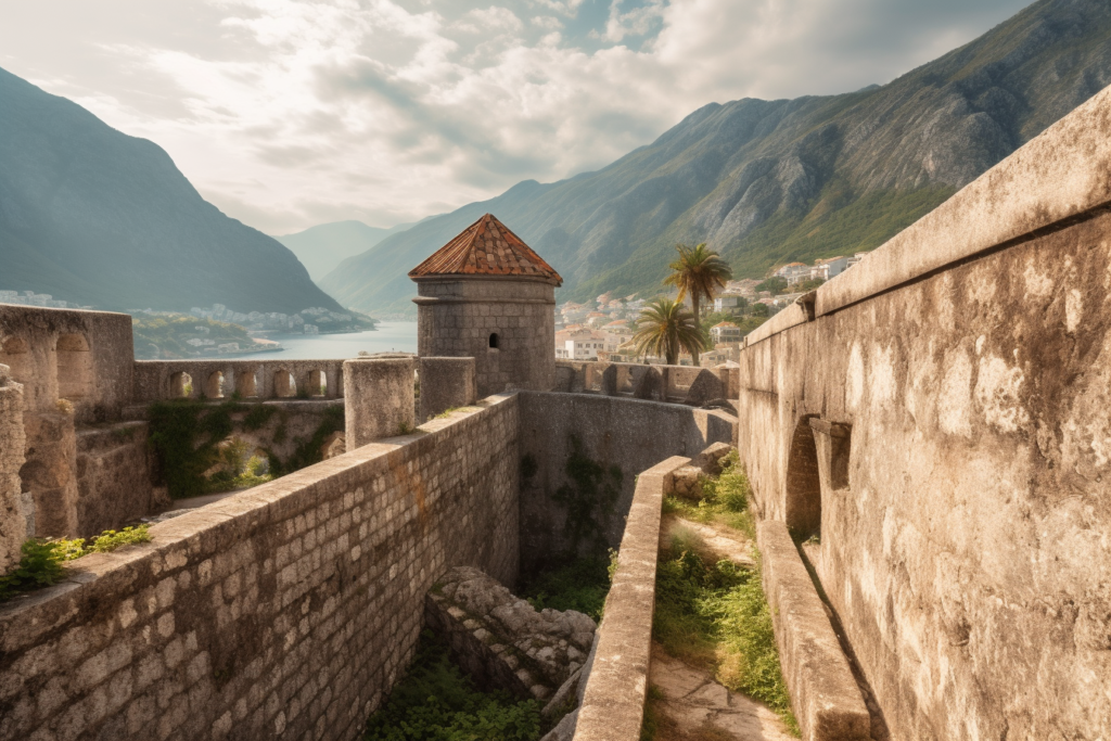View from the walls of the old town in Kotor Montenegro 
